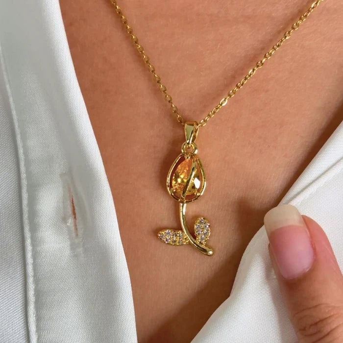 COLLAR DE FLOR DE TULIPÁN BAÑADO EN ORO + CAJA DE REGALO 🎁 + ENVÍO GRATIS